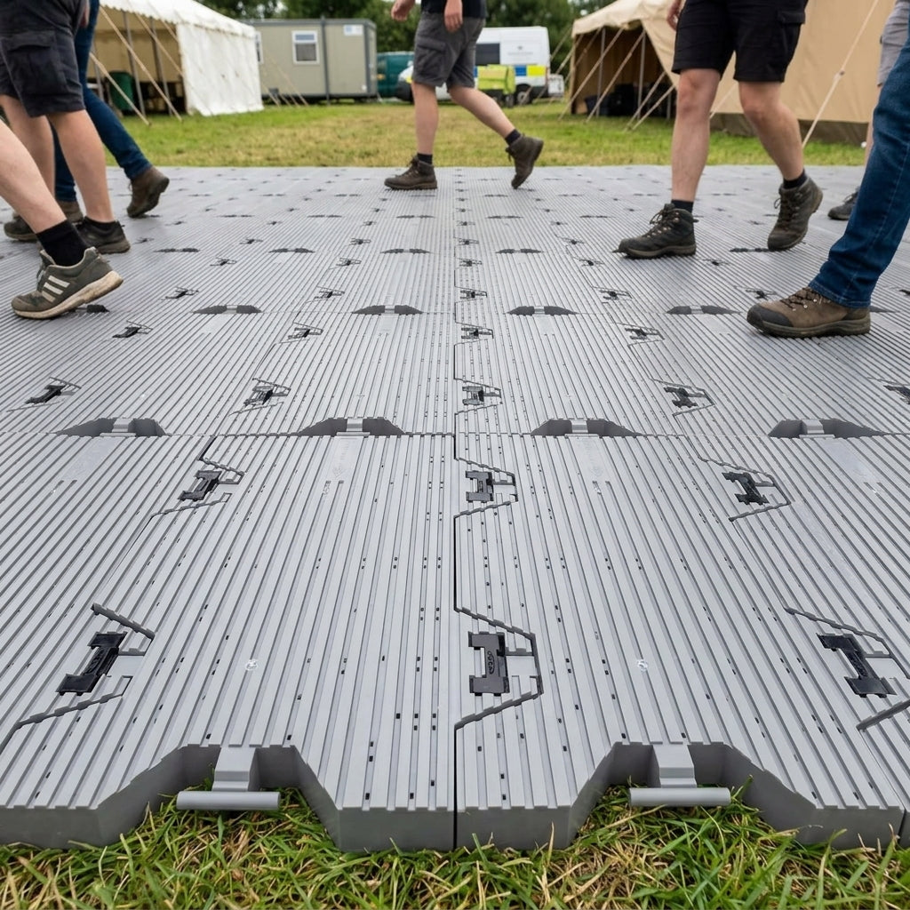 Temporary Event Flooring Panels for Pedestrian and Light Vehicle Use