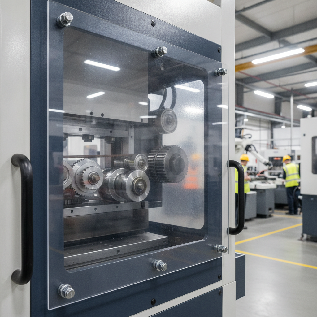 Clear polycarbonate sheet installed as machine guard in UK factory - PC safety glazing