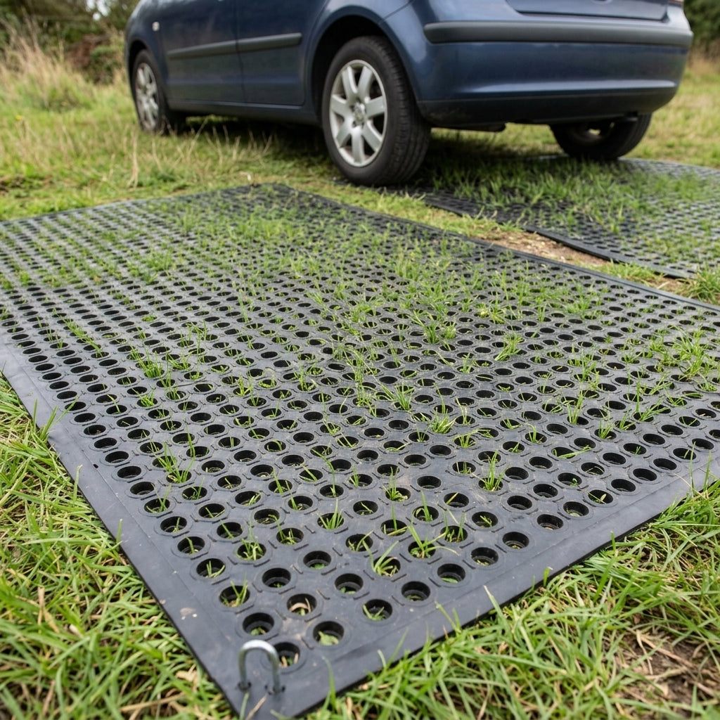 Recycled Rubber Soil Retention Mat with Open Cellular Structure