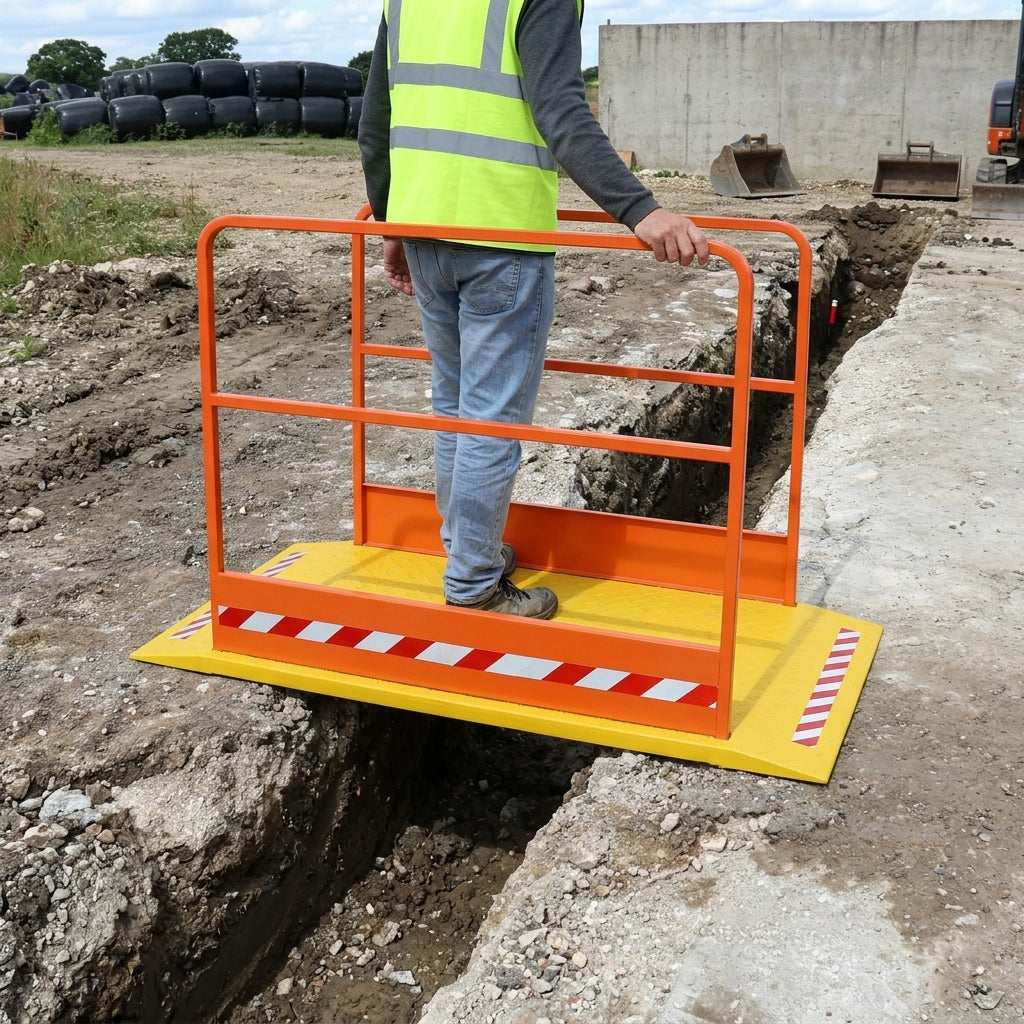 Pedestrian Trench Cover with Non-Slip Surface and Safety Railings