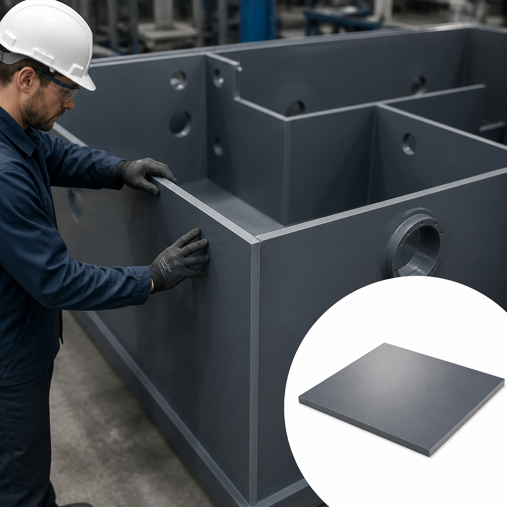 Grey PVC Sheet for Chemical Processing 15mm to 50mm thick - UK Engineering Plastics