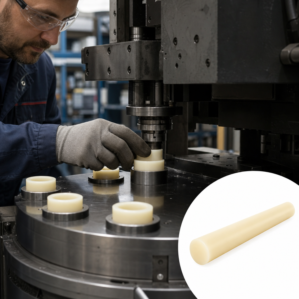 Nylon 66 Natural (cream) Rod 6.35mm to 50mm dia for Wear pads & bushes - UK Engineering Plastics