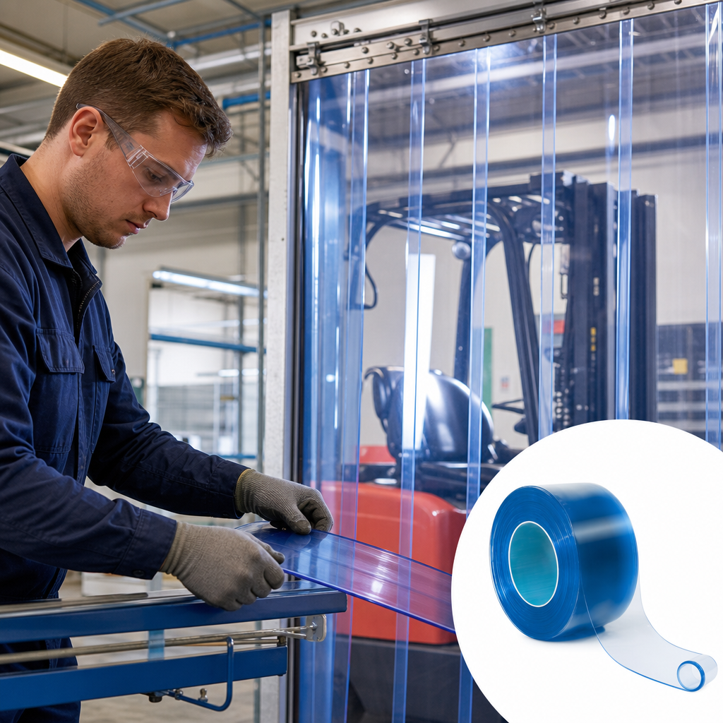 PVC Clear Strip Full Roll 100mm to 400mm thick for Forklift areas & exterior doors - UK Engineering Plastics