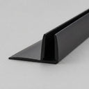 Matte black PVC fin seal on pale grey, angled along its length - U-channel with a flat side fin