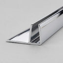 Polished chrome-effect fin seal on pale grey, angled along its length - U-channel with a flat side fin