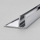 Polished chrome-effect fin seal on pale grey, angled along its length - U-channel with a flat side fin