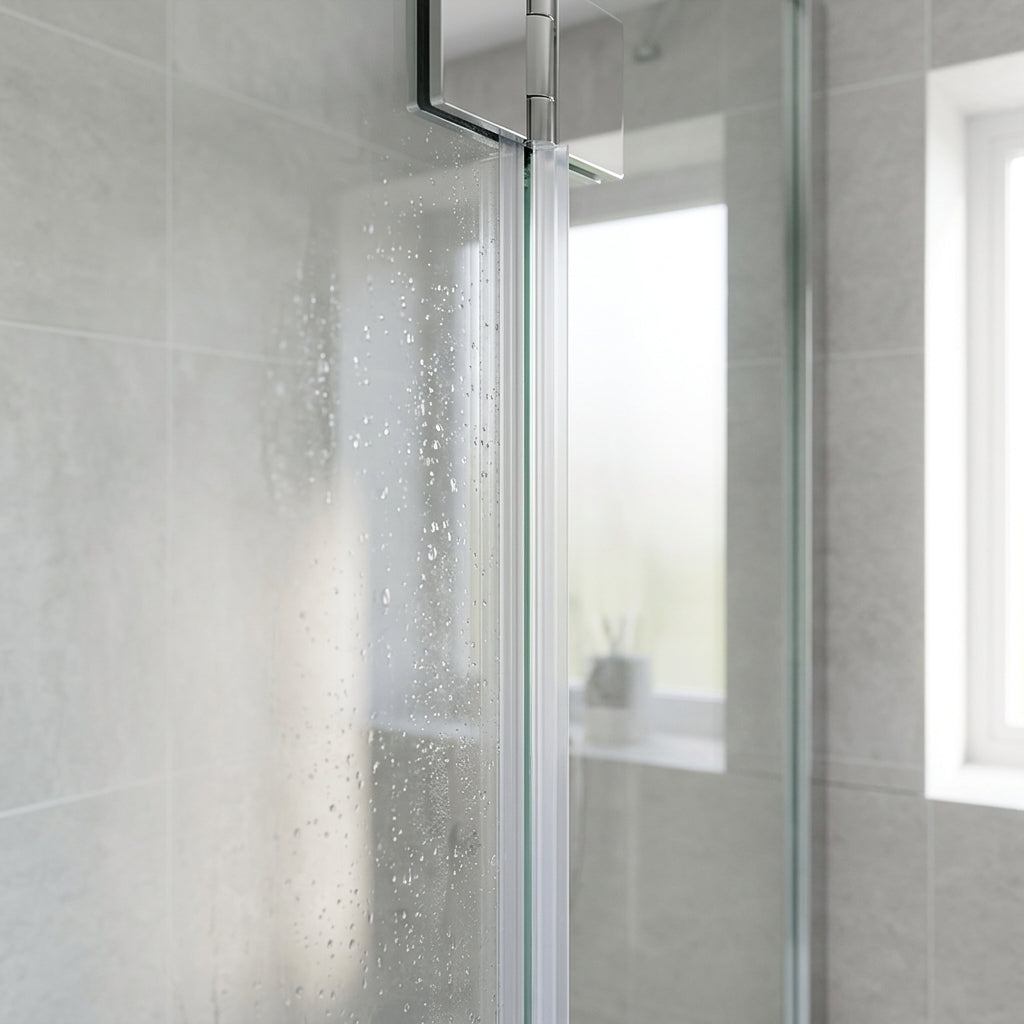 Vertical shower screen seal installed on glass door edge - Vertical Shower Screen Seal - Fits 4-6mm Glass - Fin Depth of 15mm