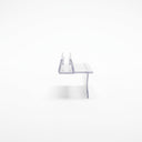 Small clear seal offcut on white, glass channel with a side plate and a soft curved fin