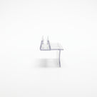 Small clear seal offcut on white, glass channel with a side plate and a soft curved fin
