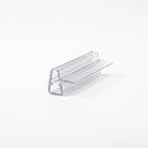 Clear seal offcut on white, tapered glass channel with a flat soft fin off one side