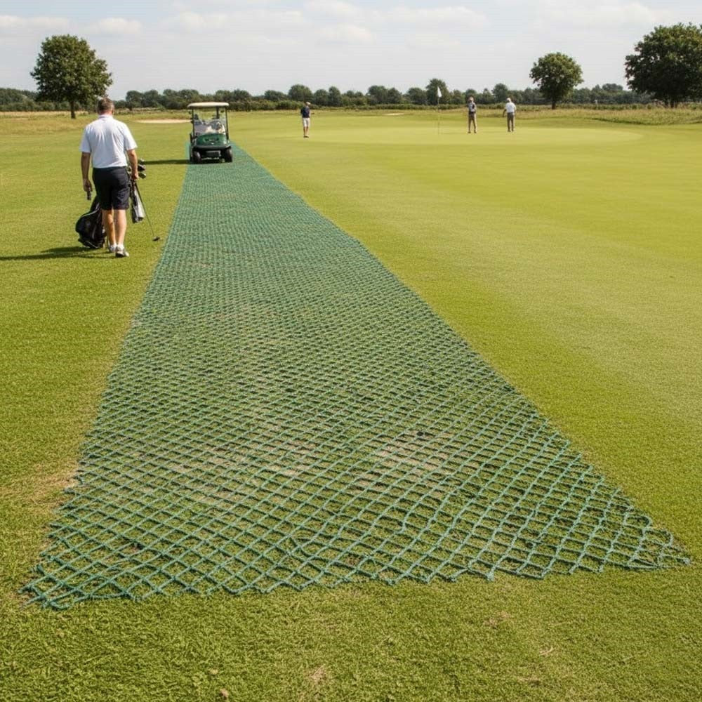 flexible polymer turf reinforcement mesh on ground