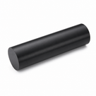 Plain black HDPE bar set diagonally on a white sweep, matt surface and round sawn face lower left