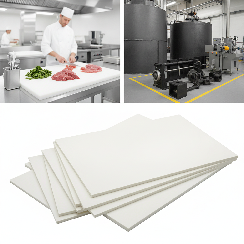 HDPE PE300 sheet natural white and black — food processing kitchen and industrial chemical tank lining applications UK