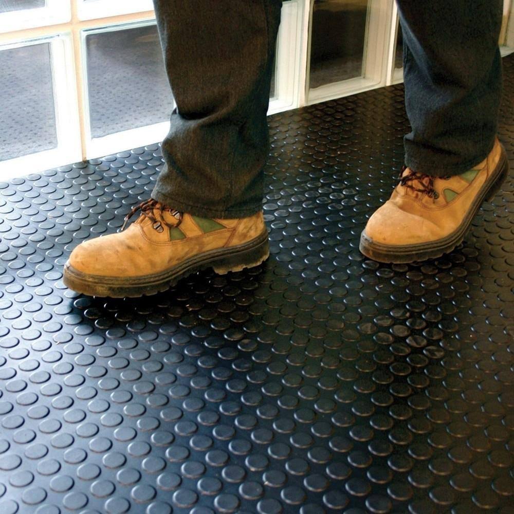 Non-Slip Heavy-Duty Rubber Floor Matting with Dot Stud Penny Pattern