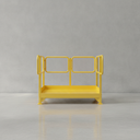 Yellow gloss machinery enamel paint applied to a safety guard rail platform in a UK warehouse