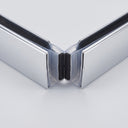 Chrome magnetic shower seal pair meeting magnet-to-magnet at the angled 135 degree position for quadrant enclosures