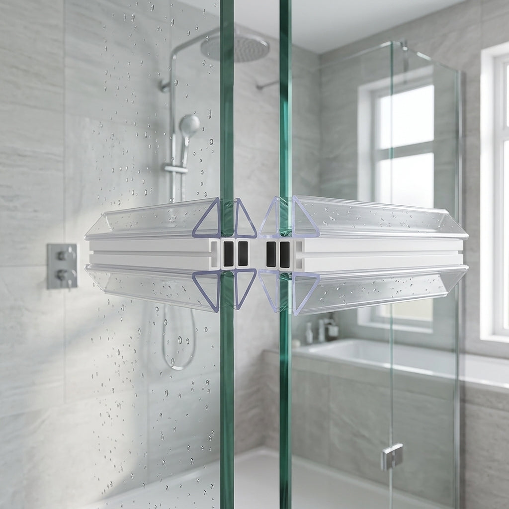 Magnetic shower door seals installed on meeting glass door edges - Magnetic Shower Screen Seal - Fits 8-10mm Glass - 1 Pair - 2000mm or 2500mm