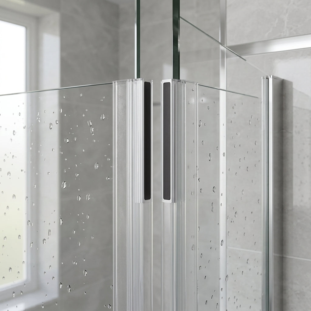 Magnetic shower door seals installed on meeting glass door edges - Magnetic Shower Screen Seal - Fits 4-6mm Glass - 1 Pair - Length of 2000mm