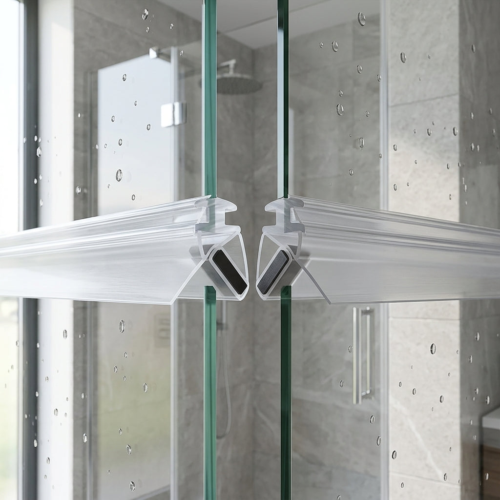 Magnetic shower door seals installed on meeting glass door edges - Magnetic Shower Screen Seal - Channel Seals - 1 Pair - T Width of 8mm
