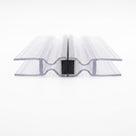 Two clear magnetic seal profiles closed on white, concertina webs and a black magnet pair at the centre