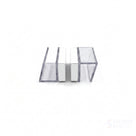 Two clear U-channel seal profiles facing each other on white, white magnet strips at the meeting faces