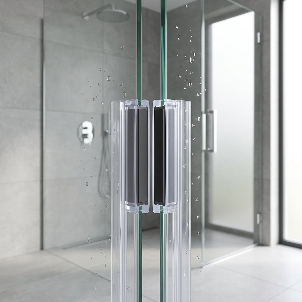 Magnetic shower door seals installed on meeting glass door edges - Magnetic Shower Screen Seal - Fits 4-6mm Glass - 1 Pair - Length of 2000mm