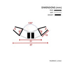 Angled seal dimension diagram: 135 degree bend, 6mm leg, 47mm overall width