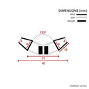 Angled seal dimension diagram: 135 degree bend, 6mm leg, 47mm overall width