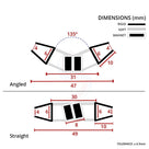 Dimensioned drawing in mm, angled and straight: 47mm at 135 degrees, 49mm inline, rigid, soft and magnet key