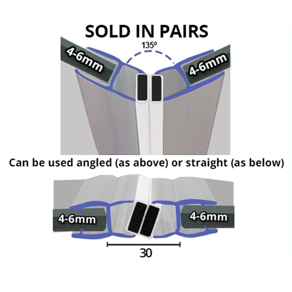 MAG036 - Magnetic Shower Screen Seal - Fits 4-6mm Glass - 1 Pair - Length of 2000mm