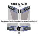 Diagram showing seal used angled or straight, 4-6mm glass, 135 degree bend, 30mm width