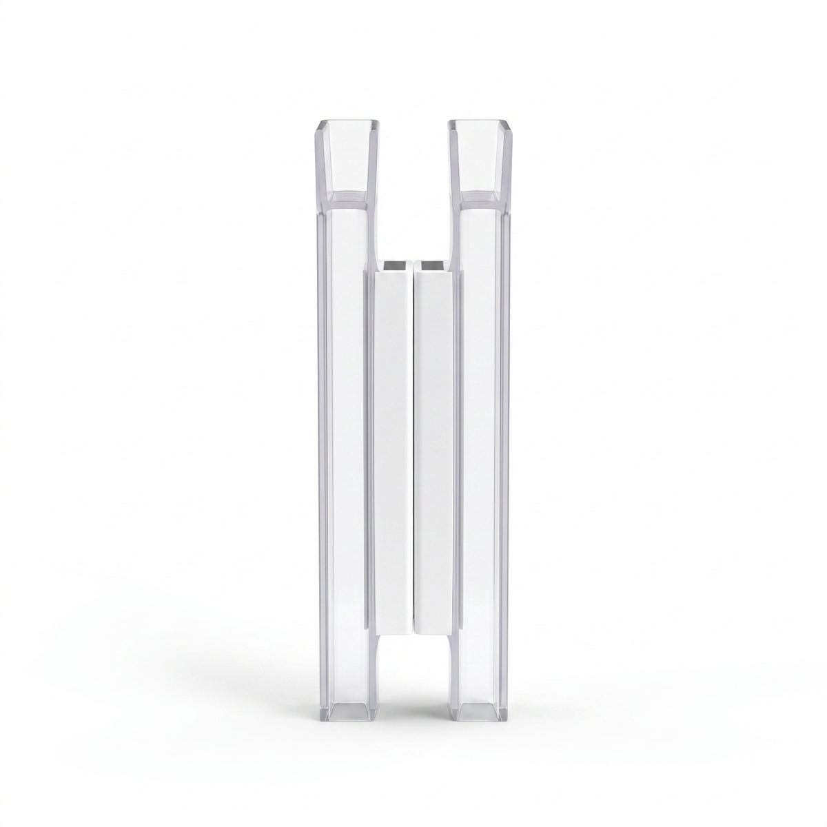 Two clear magnetic seal profiles closed on white, white magnet strips meeting in the centre, end-on