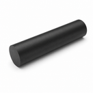 Slim black nylon 66 rod laid across a white studio background, flat cut end nearest the camera