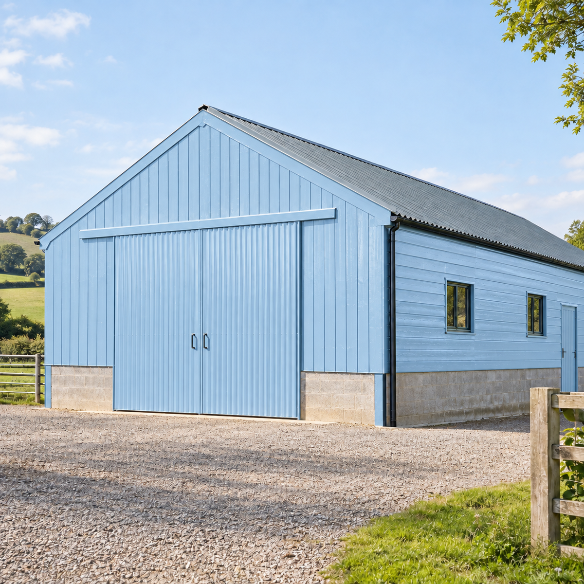 Light Blue illustrative application: Oil-Based Barn & Shed Paint – Exterior Wood & Metal Gloss