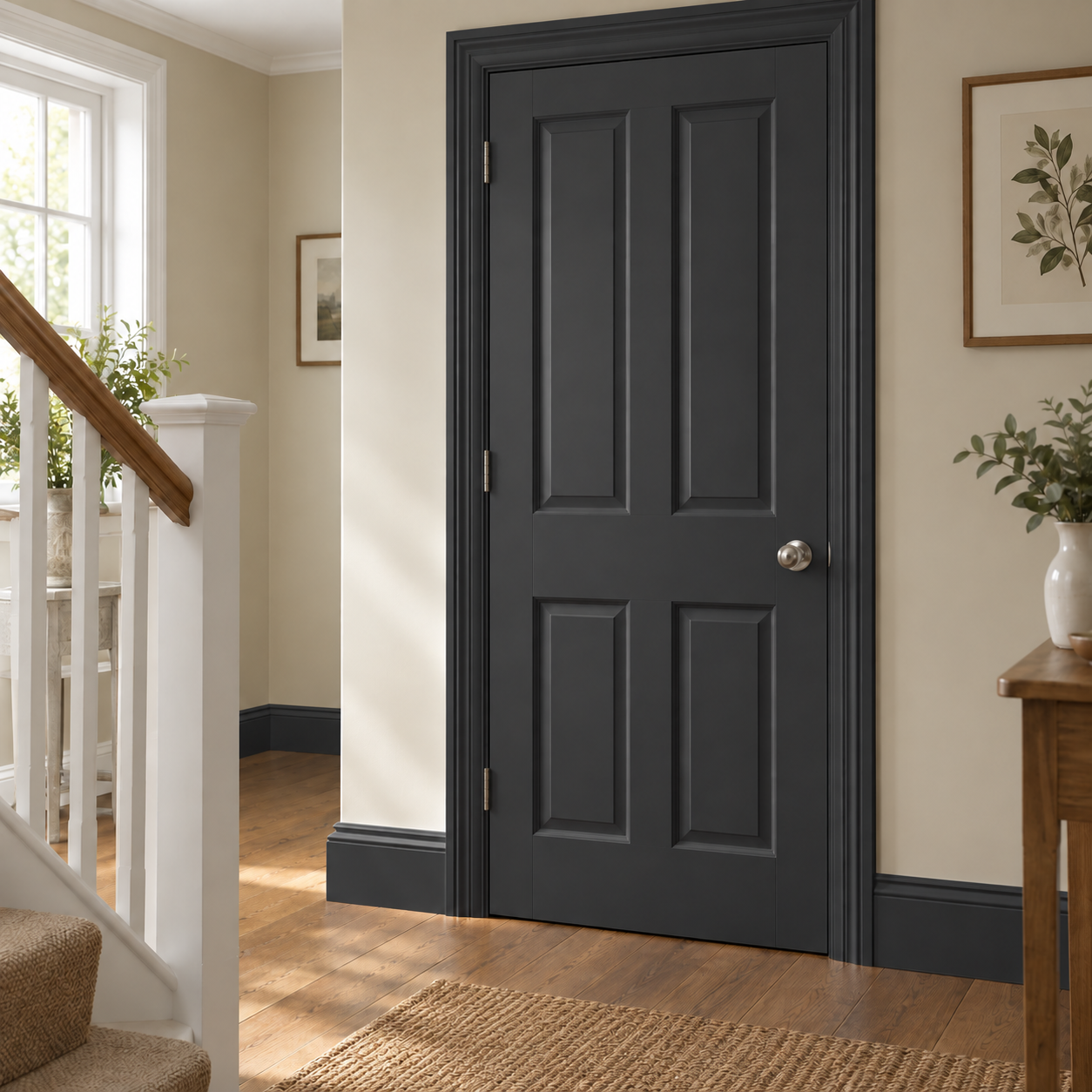 Black illustrative application: Oil-Based Satinwood Paint for Doors, Skirting & Trim