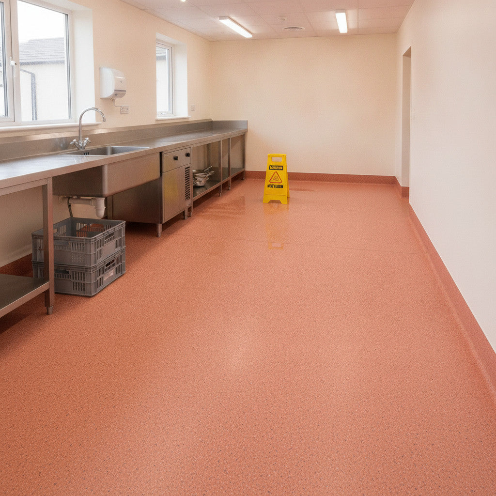 Commercial Anti-Slip Safety Vinyl Flooring – R10 Rated Sheet Flooring, Mandarin Orange, 1.5m Wide
