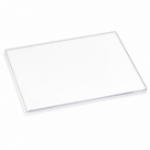 Clear glossy PETG sheet lying flat at an angle on white, polished edges showing its slim section