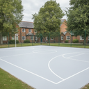 Light grey playground paint MUGA multi-use games area court in the UK