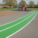 Mid green playground paint running-track style games lane on a UK school playground
