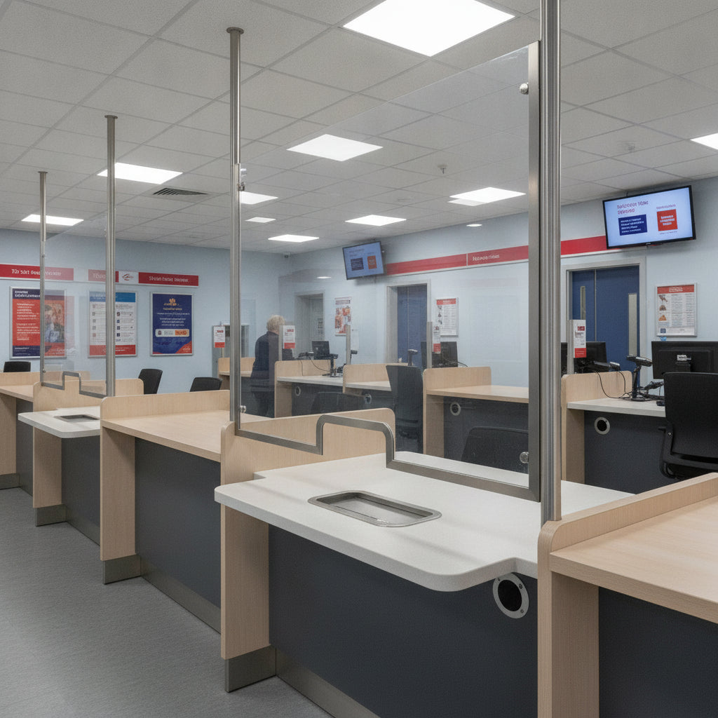 Polycarbonate security screen at commercial counter - anti-vandal glazing