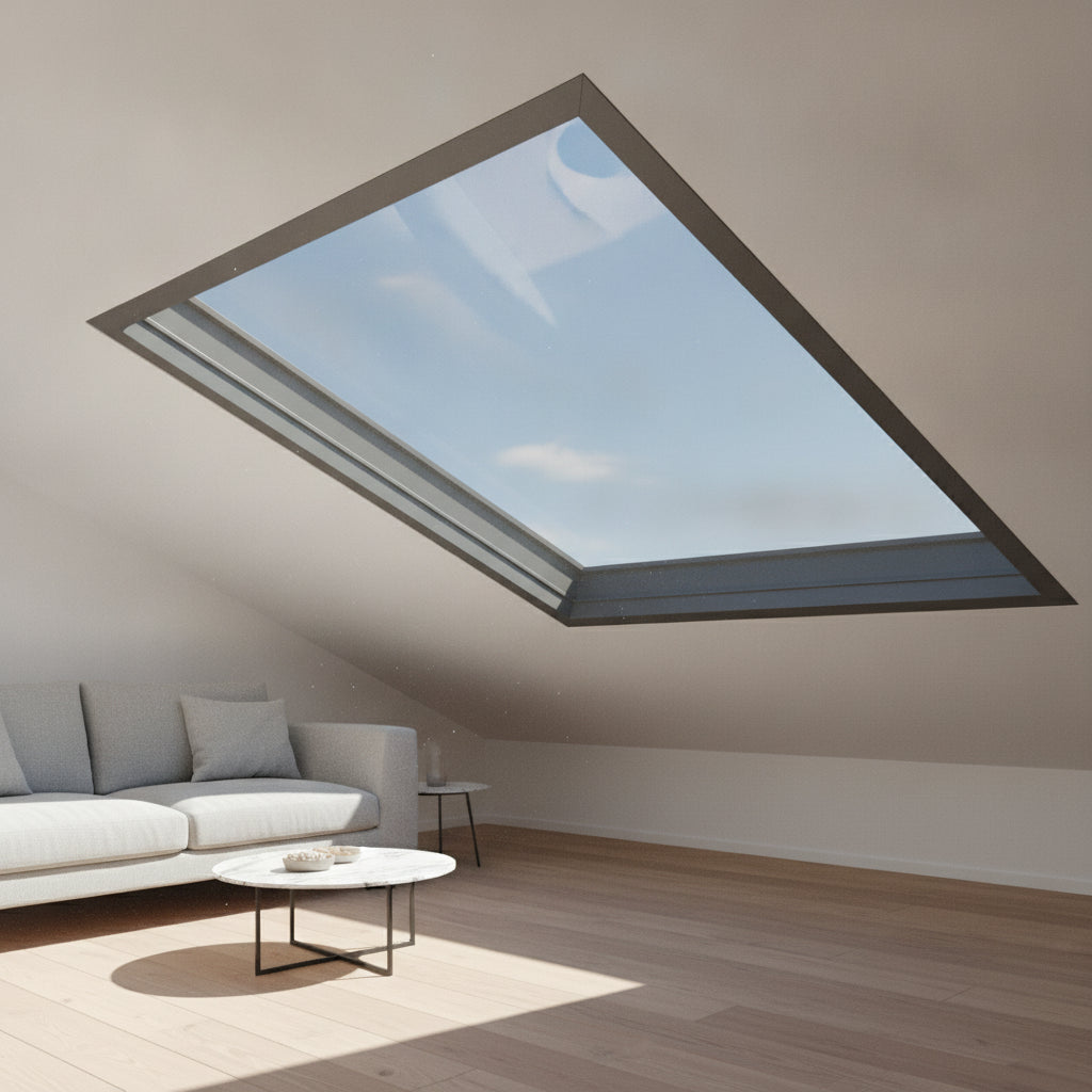 Polycarbonate rooflight panel installed in flat roof - natural light transmission