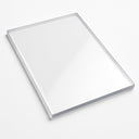 Clear polycarbonate sheet angled on a white background, bevelled edges catching the light