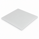 Square white polypropylene sheet angled on a plain white background, thin square-cut edge along the near side