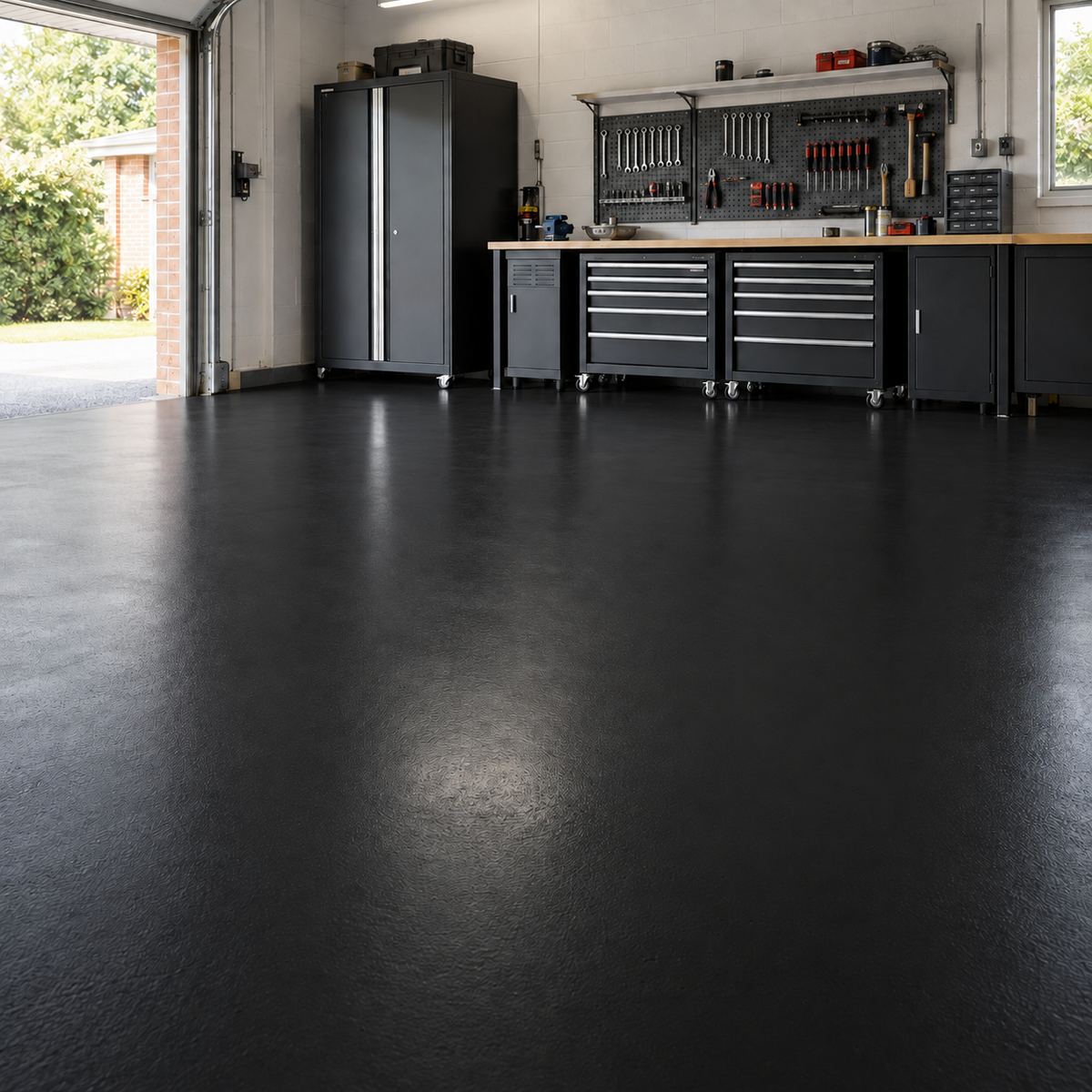 Black illustrative application: Heavy Duty Polyurethane Floor Paint for Garages & Workshops