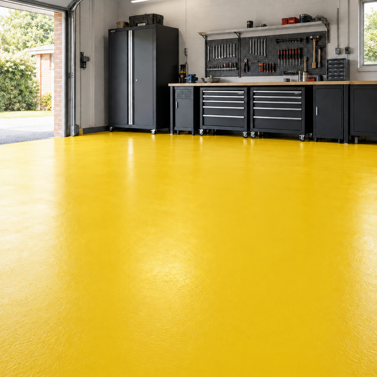 Bright Yellow illustrative application: Heavy Duty Polyurethane Floor Paint for Garages & Workshops