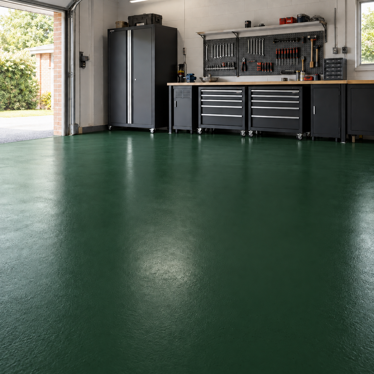 Dark Green illustrative application: Heavy Duty Polyurethane Floor Paint for Garages & Workshops