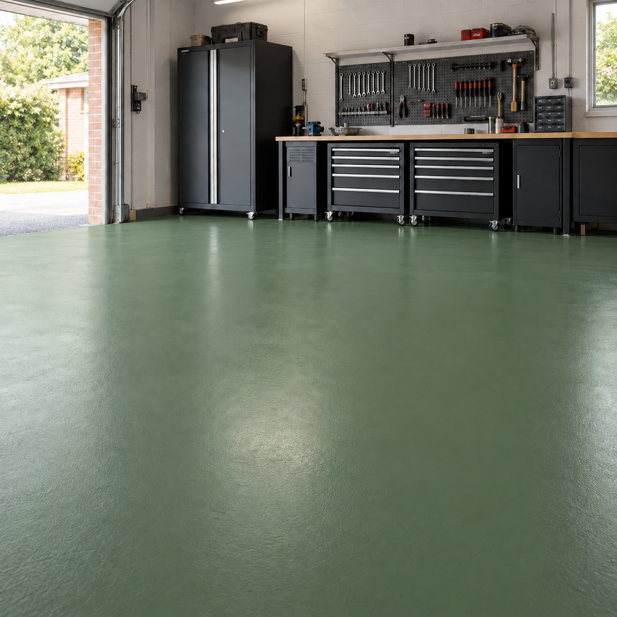 Mid Green illustrative application: Heavy Duty Polyurethane Floor Paint for Garages & Workshops