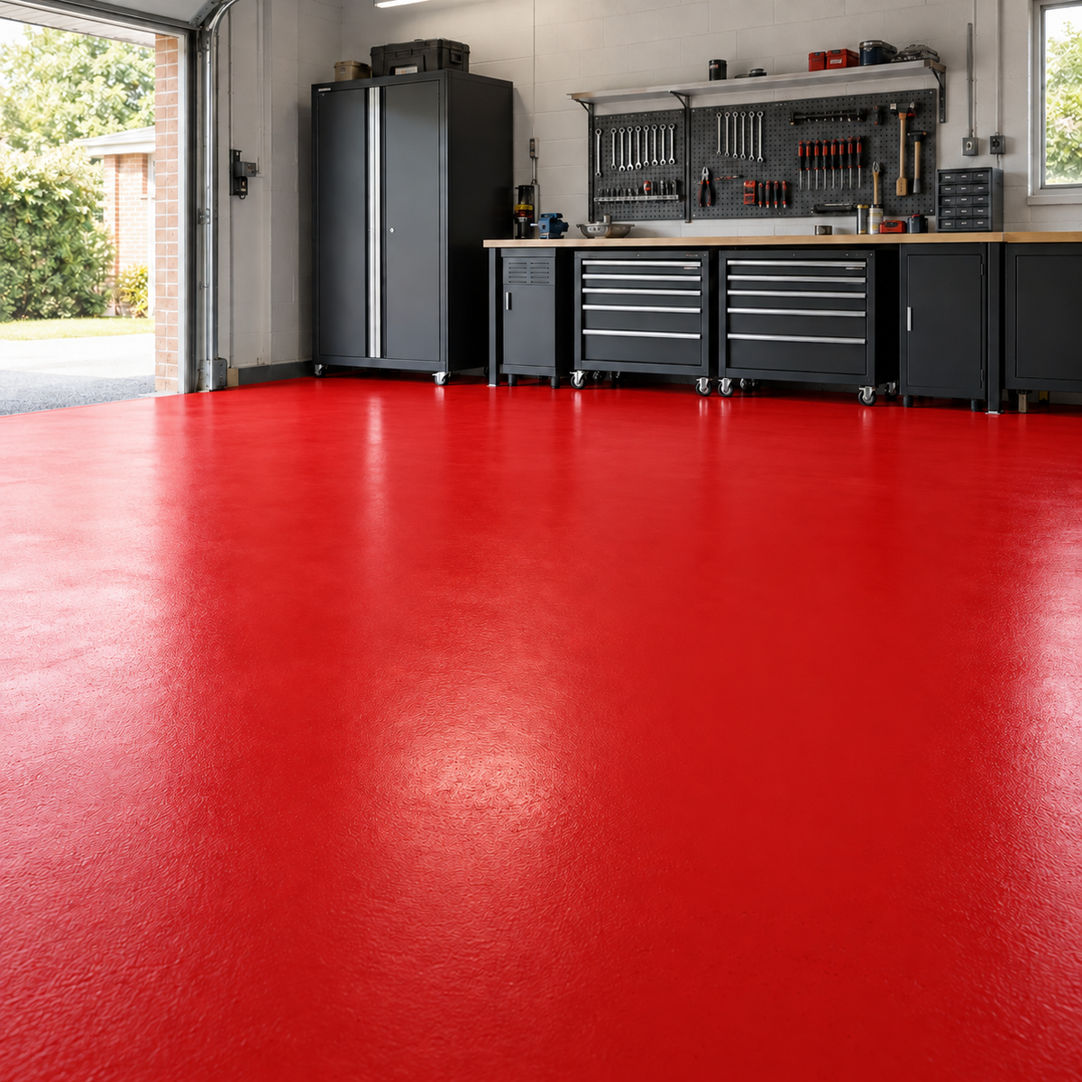 Postal Red illustrative application: Heavy Duty Polyurethane Floor Paint for Garages & Workshops