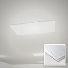 Clear prismatic acrylic diffuser sheet fitted in a recessed office ceiling light, with close-up of the prism-textured 3mm sheet