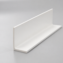 White PVC angle profile, angled studio shot showing L-shaped cross-section